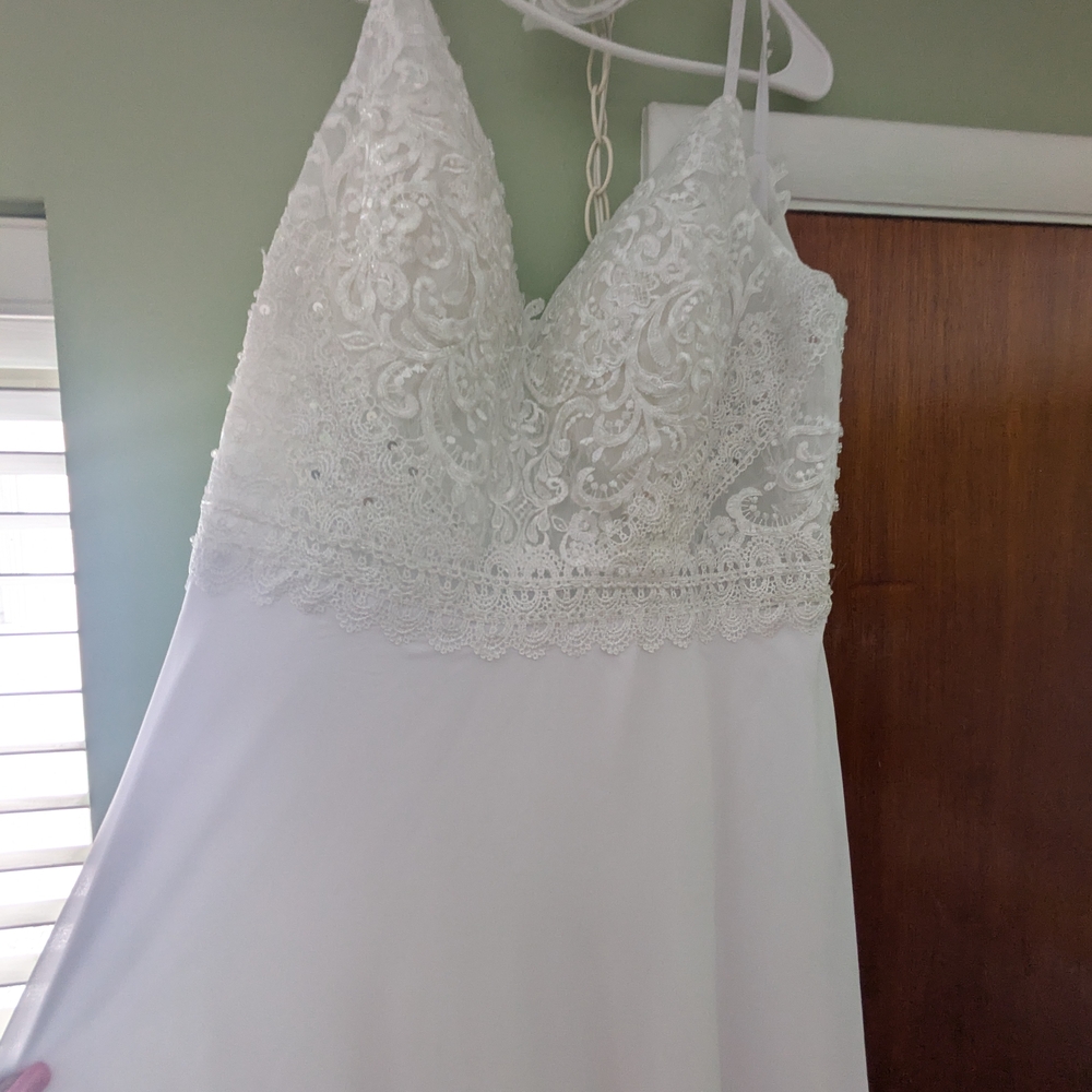 Elegant White Lace & Beaded Wedding Gown
